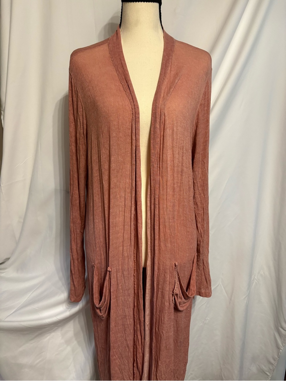 Ces Femme Women’s Rose-Mauve Long Open-Front Cardigan Quiet Luxury Made in USA